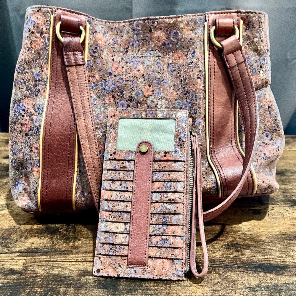 American Leather Co Women's Floral Shoulder Bag - "Val"